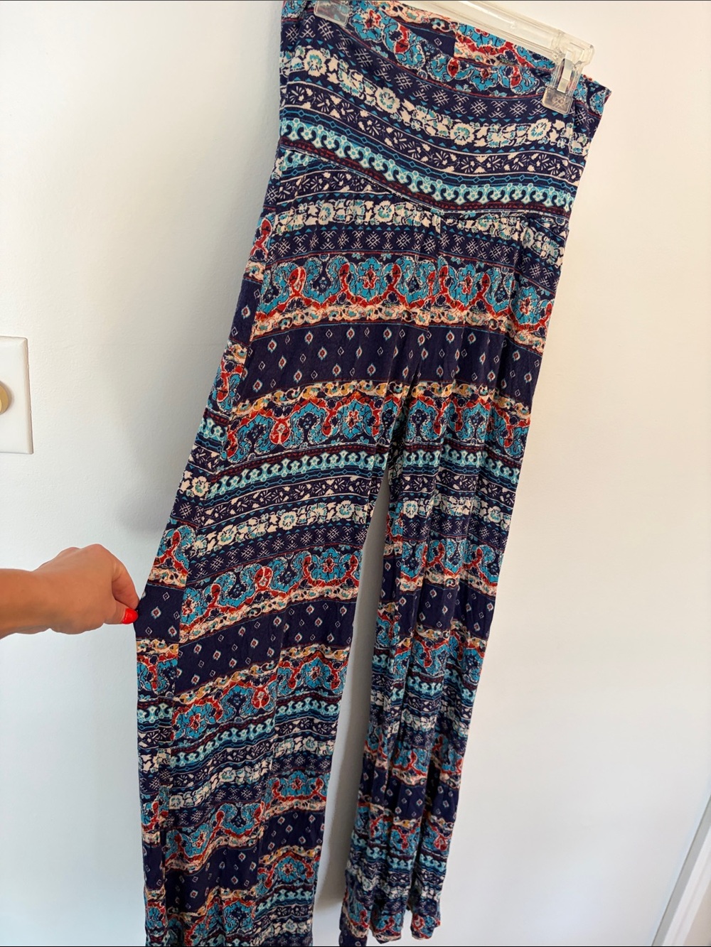 Women’s Navy Multi-Print Wide Leg High-Waisted Pants